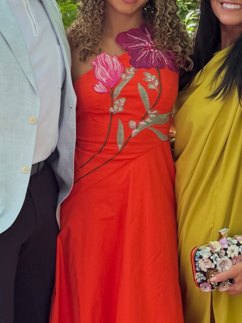 Anthropologie One-Shoulder Orange Dress with Floral Appliqué - Picture 3 of 4